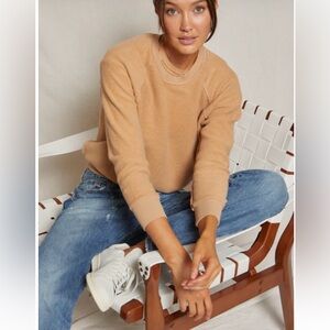 NWT PerfectWhiteTee Ziggy Reverse Fleece Shrunken Crew in Dune size M